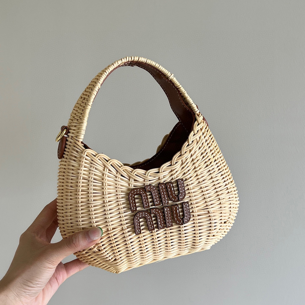 MIU MIU Hobo Woven Wicker Shoulder Bag Crossbody Bag