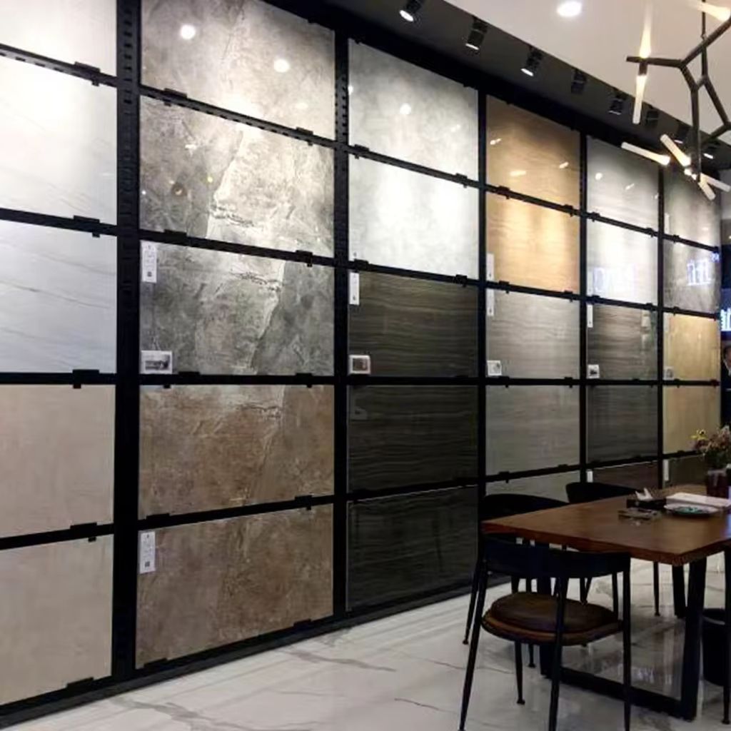 Heavy Duty Metal Pegboard Display Rack Free Standing with Adjustable Hooks for Marble Granite Tile Samples