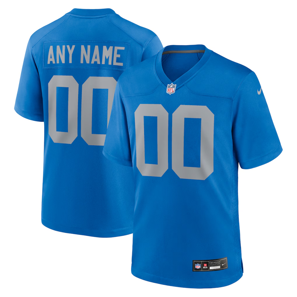 Customized Nike Blue White Gray Detroit Lions football Jersey Home and Away Custom Game Jersey