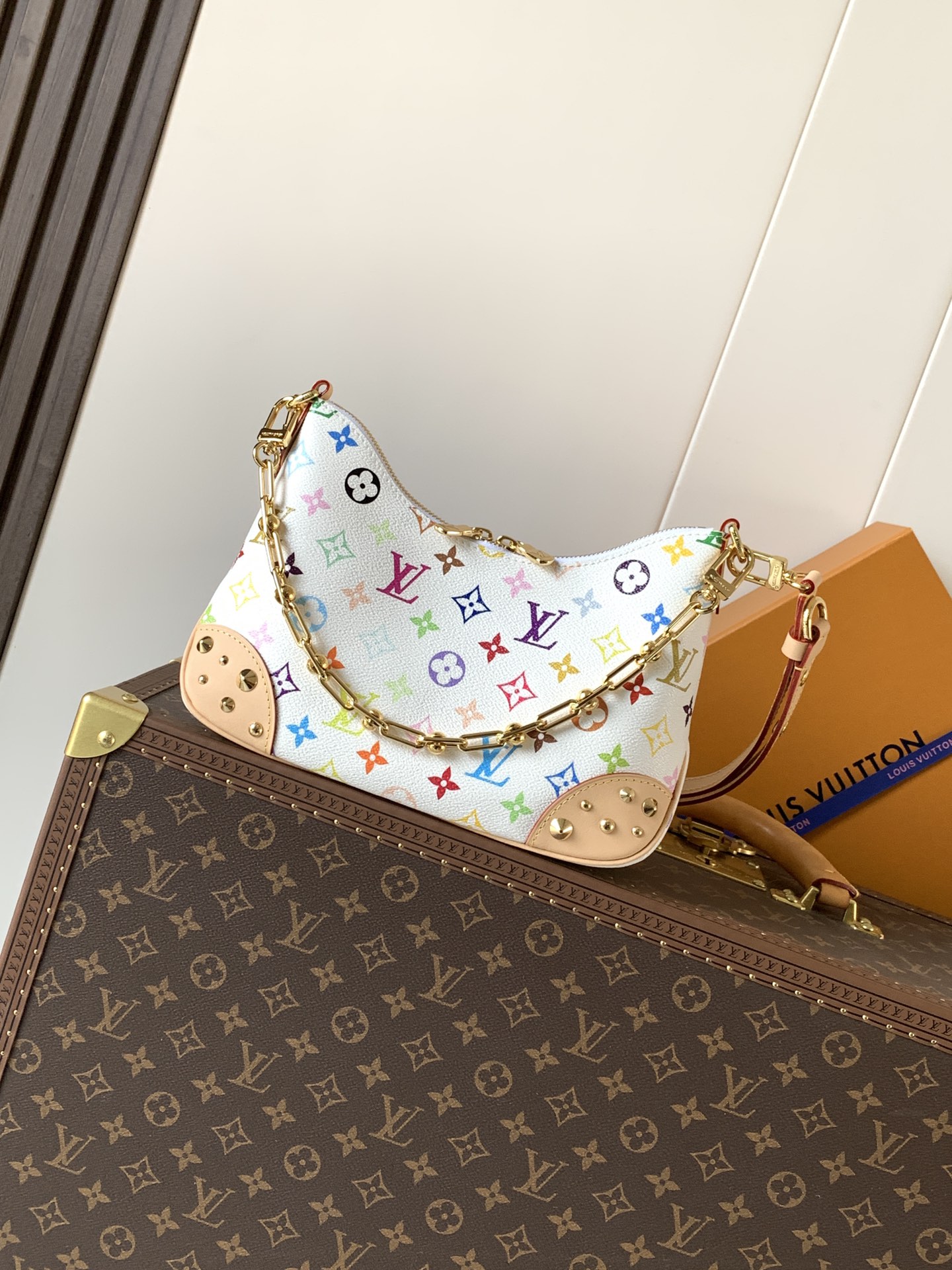 M22790 LV x TM  Boulogne PM Bag in White multicolored Canvas