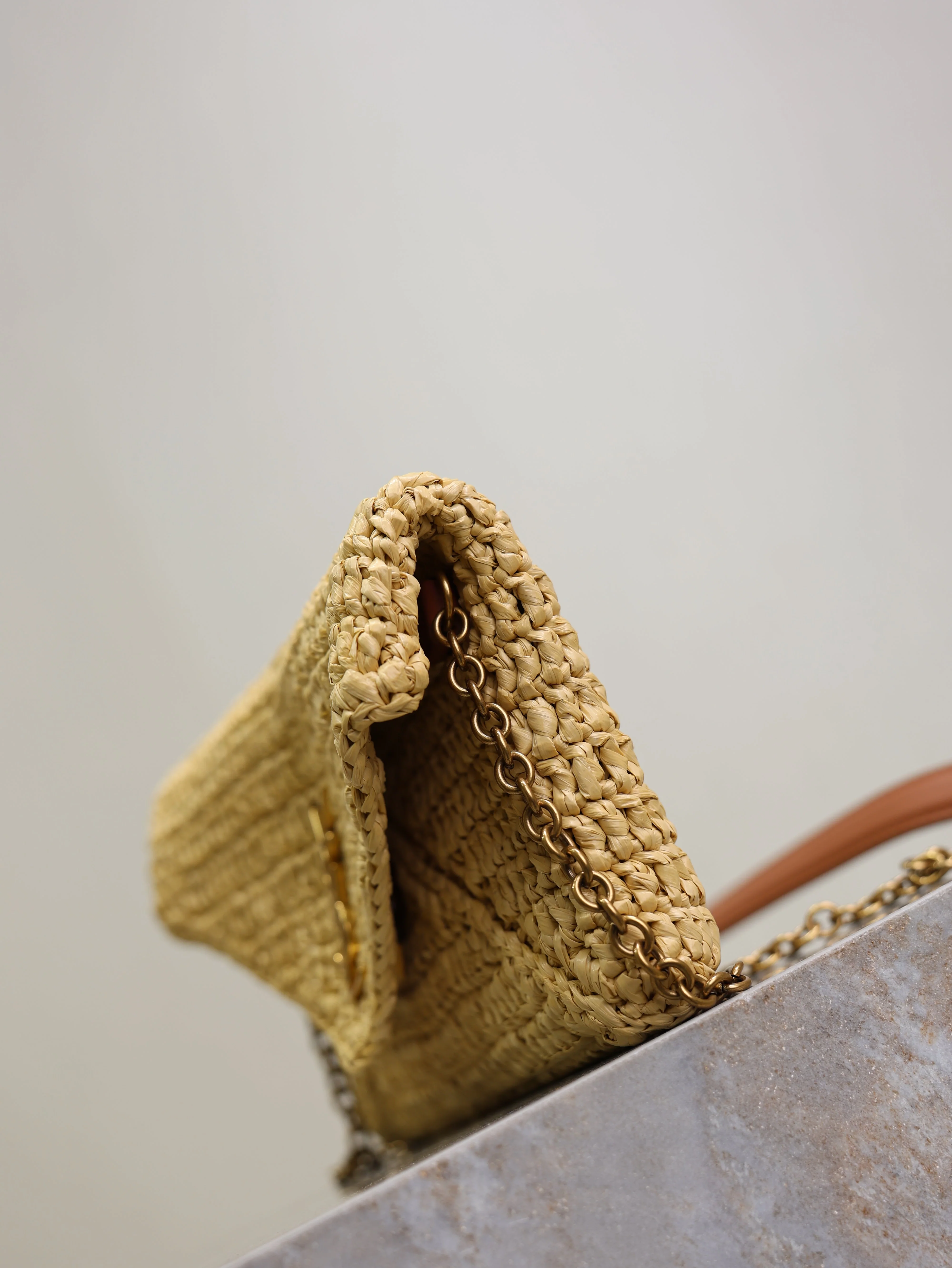 Saint Laurent YSL Calypso Bag 19cm Beige Raffia Leather