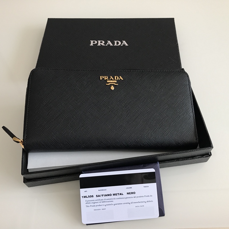 Prada Large Saffiano Leather Zippy Wallet-Black