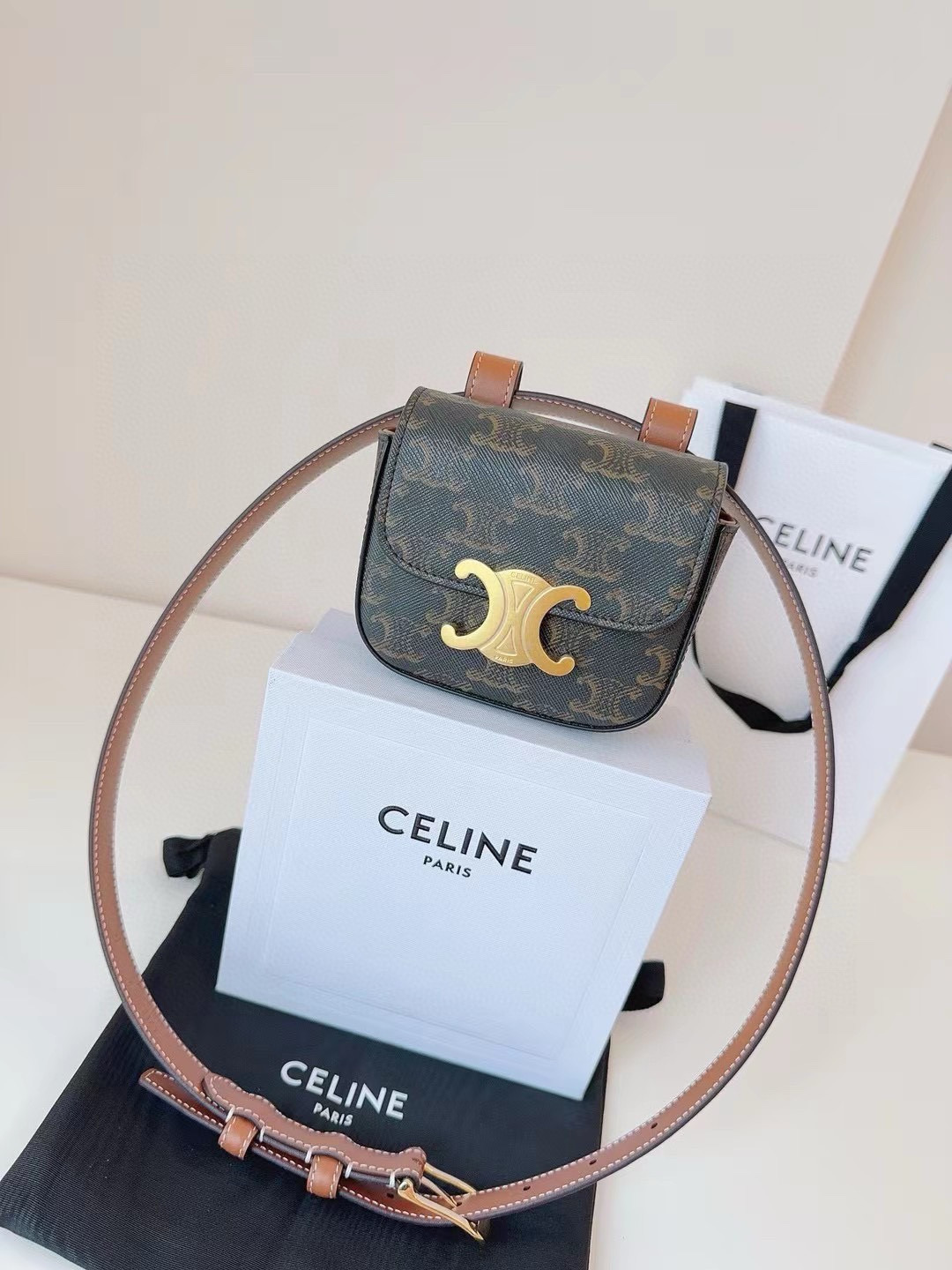Celine Triomphe Leather Belt with Pouch