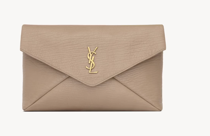 Saint Laurent Beige Lambskin Cassandre Large Envelope Pouch