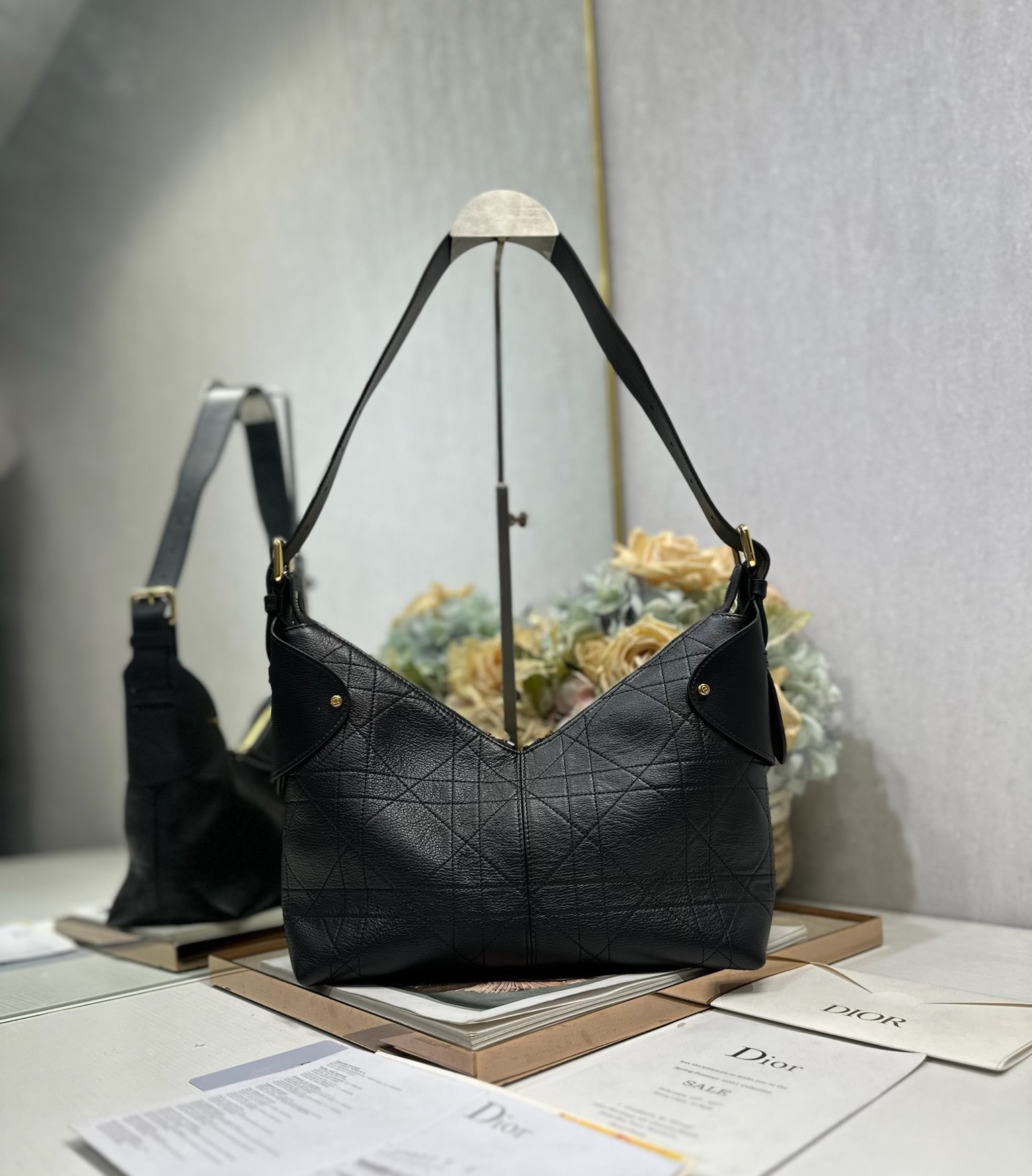 Dior D Voyage Medium shoulder Bag in Black Goatskin