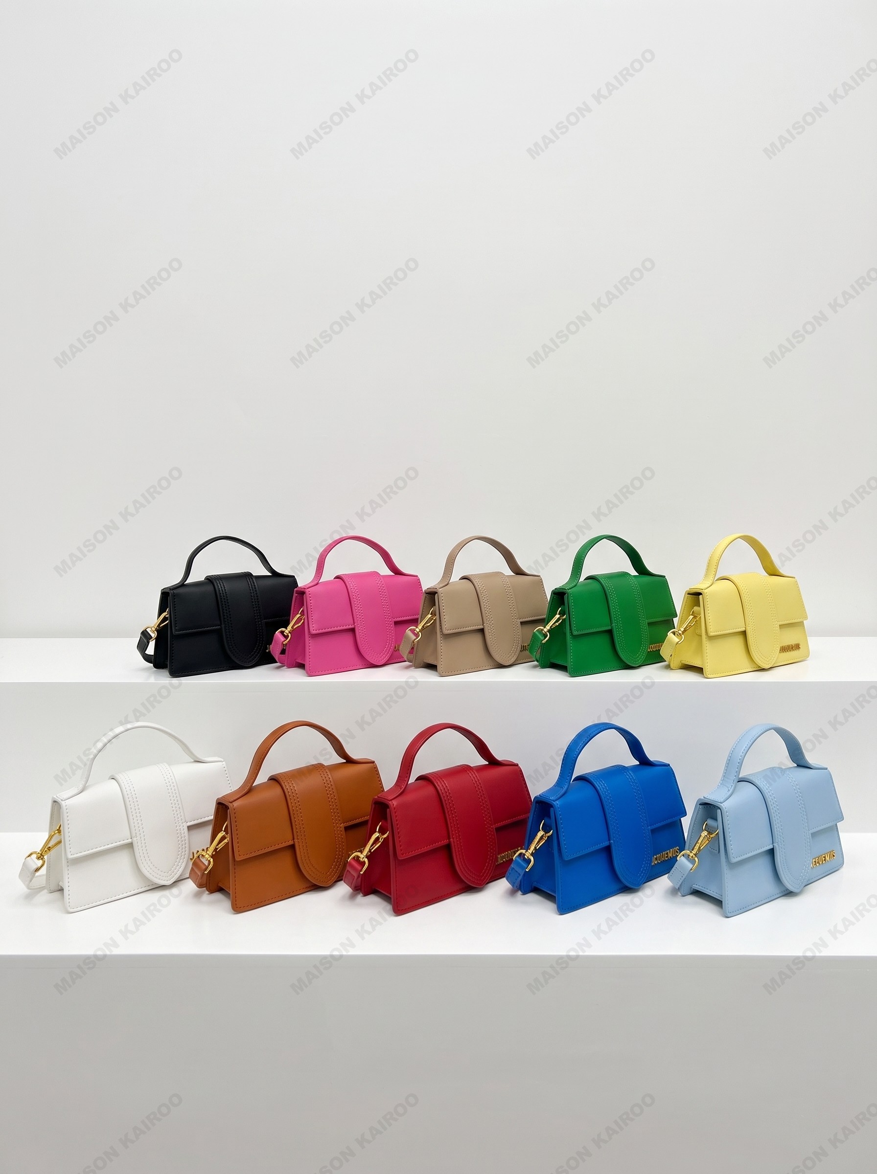 Jacquemus The large Bambino 24 Smooth Leather Tab Flap Magnet Closure Top Handle Box Crossbody Bag - KAIROO