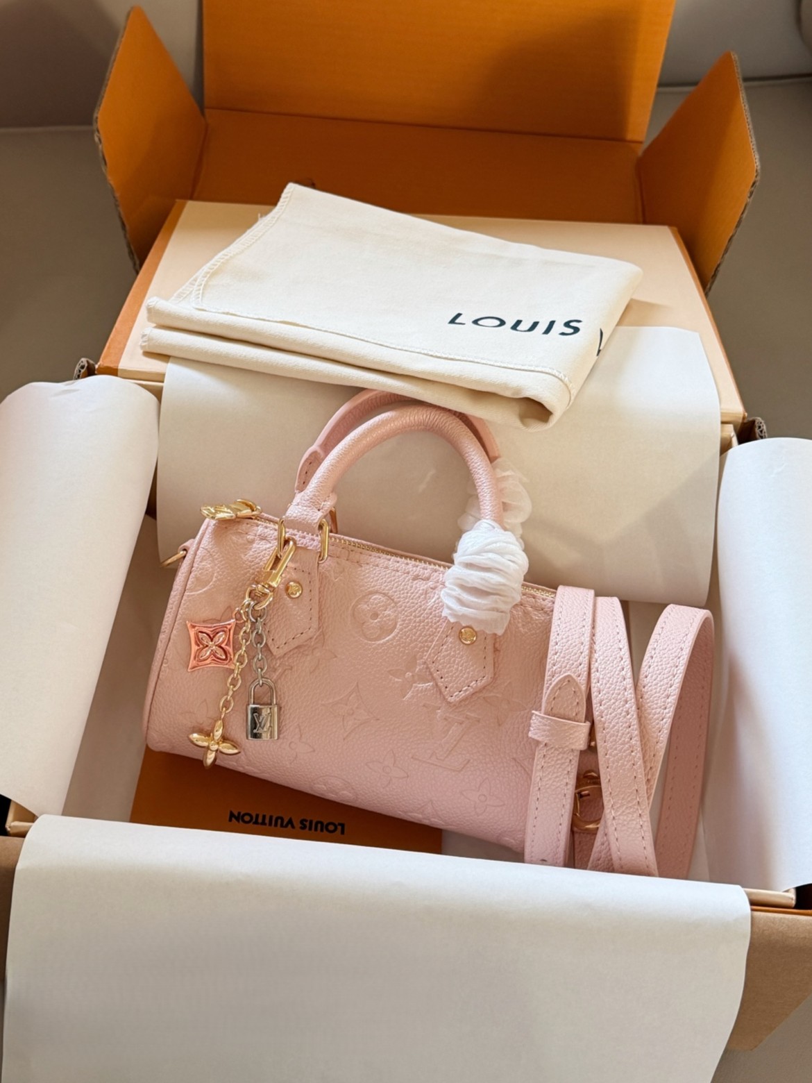 Louis Vuitton LV Nano Speedy 16 Summer Stardust Pink Monogram Empreinte Leather Boston Top Handle Bag - KAIROO
