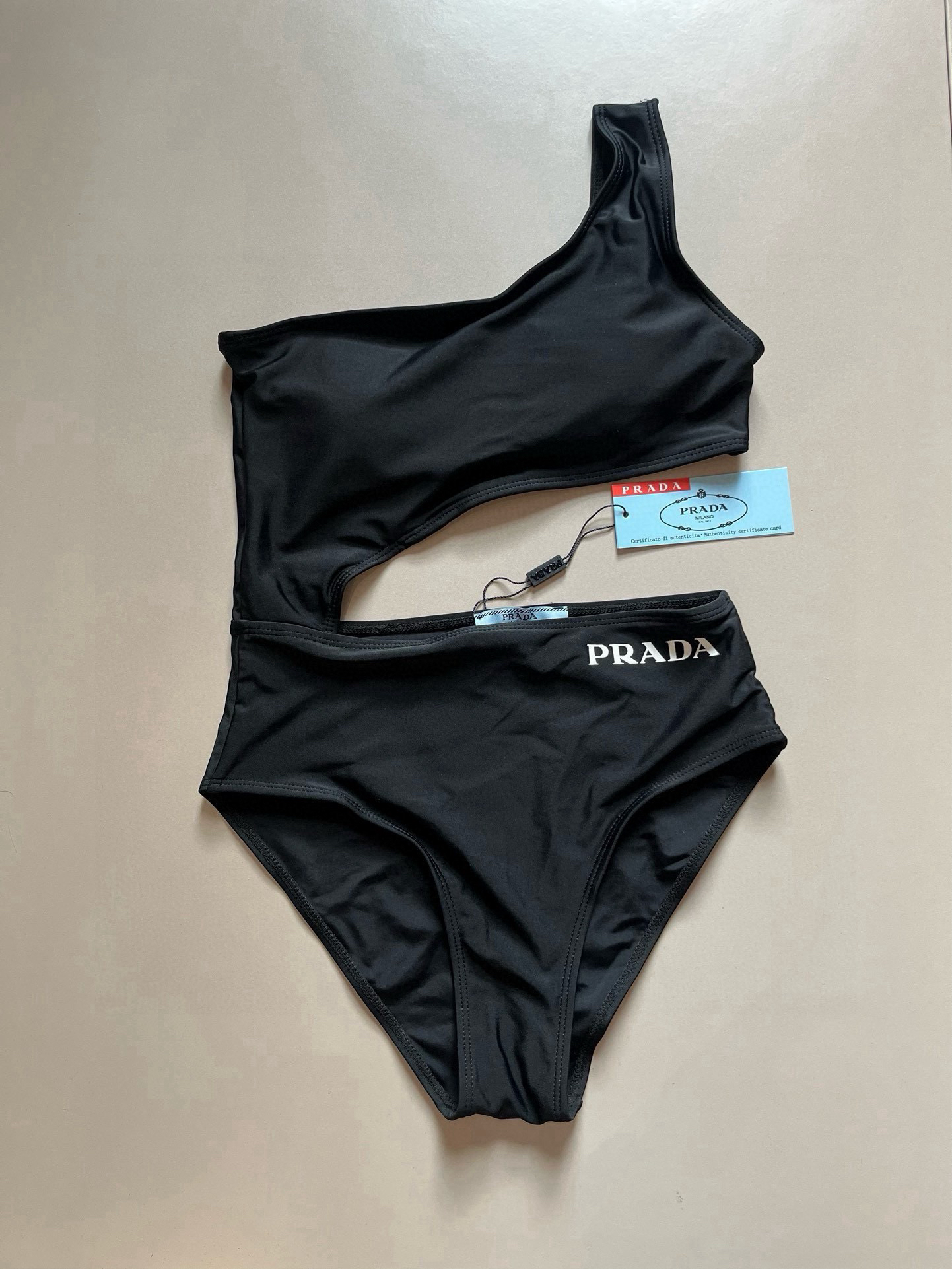 Prada Logo Print One-Shoulder  Waist Cutout One-Piece Swimsuit - KAIROO