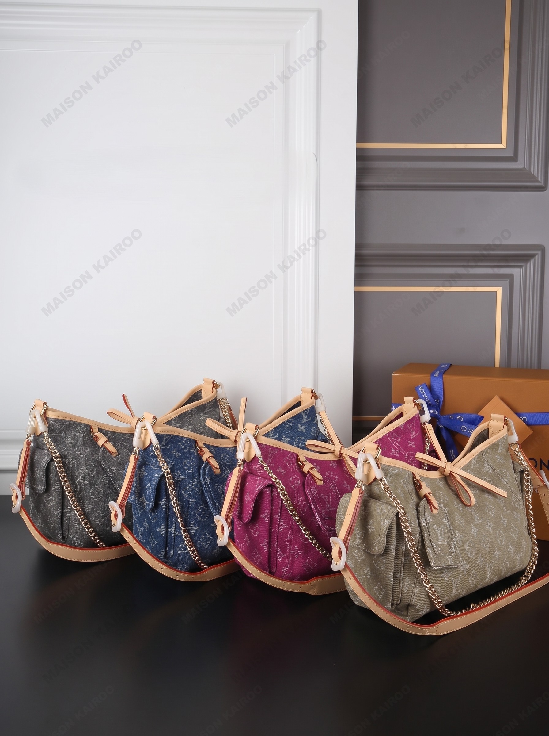 Louis Vuitton LV Carryall Cargo PM Monogram Denim Bow Multi-Pocket Vachetta Leather Hobo Shoulder Bag - KAIROO