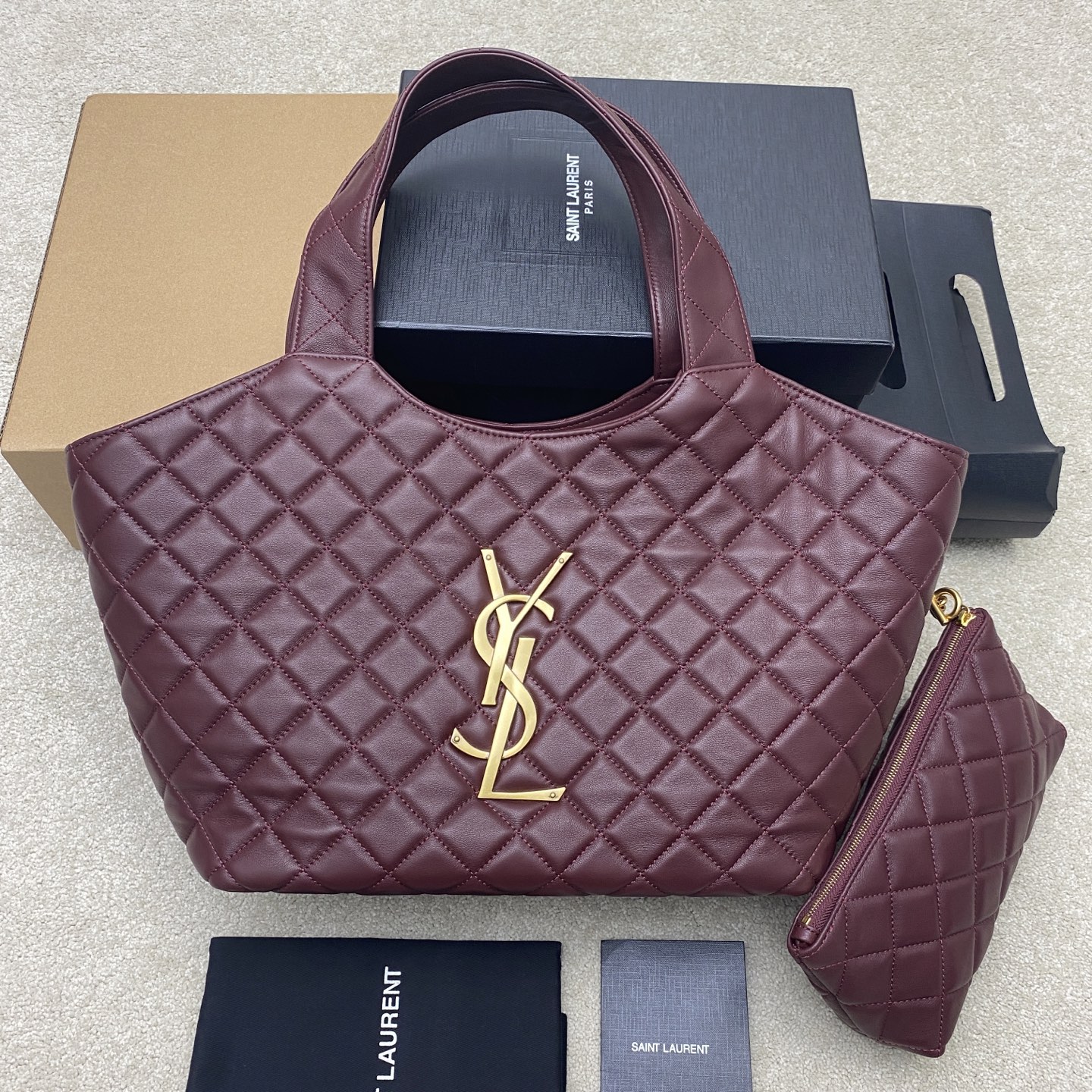Saint Laurent Rouge Cabernet Quilted Nappa Medium Icare Bag 858191