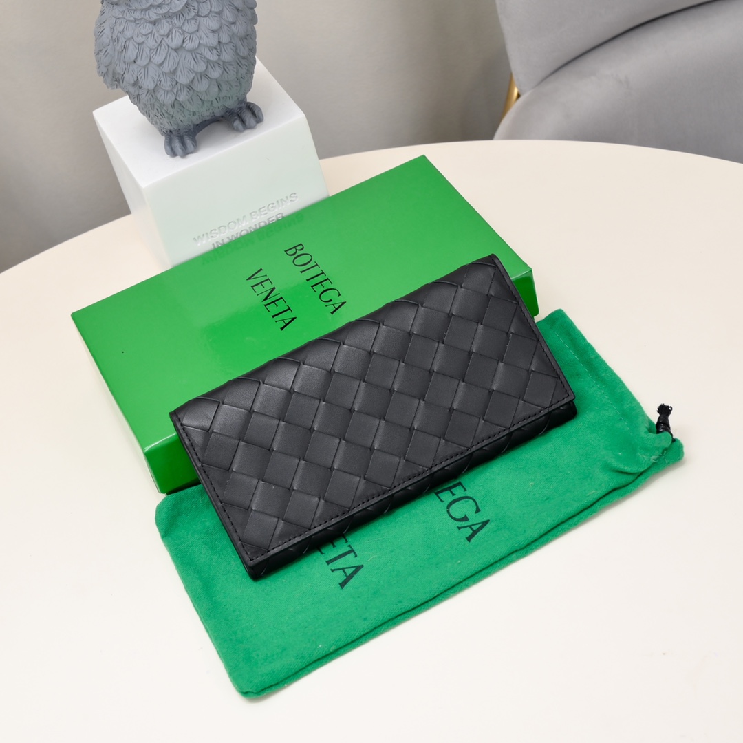 Bottega Black Intreccio Long Wallet