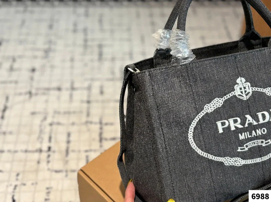 Prada CANAPA TOTE BAG 30 IN GREY DENIM