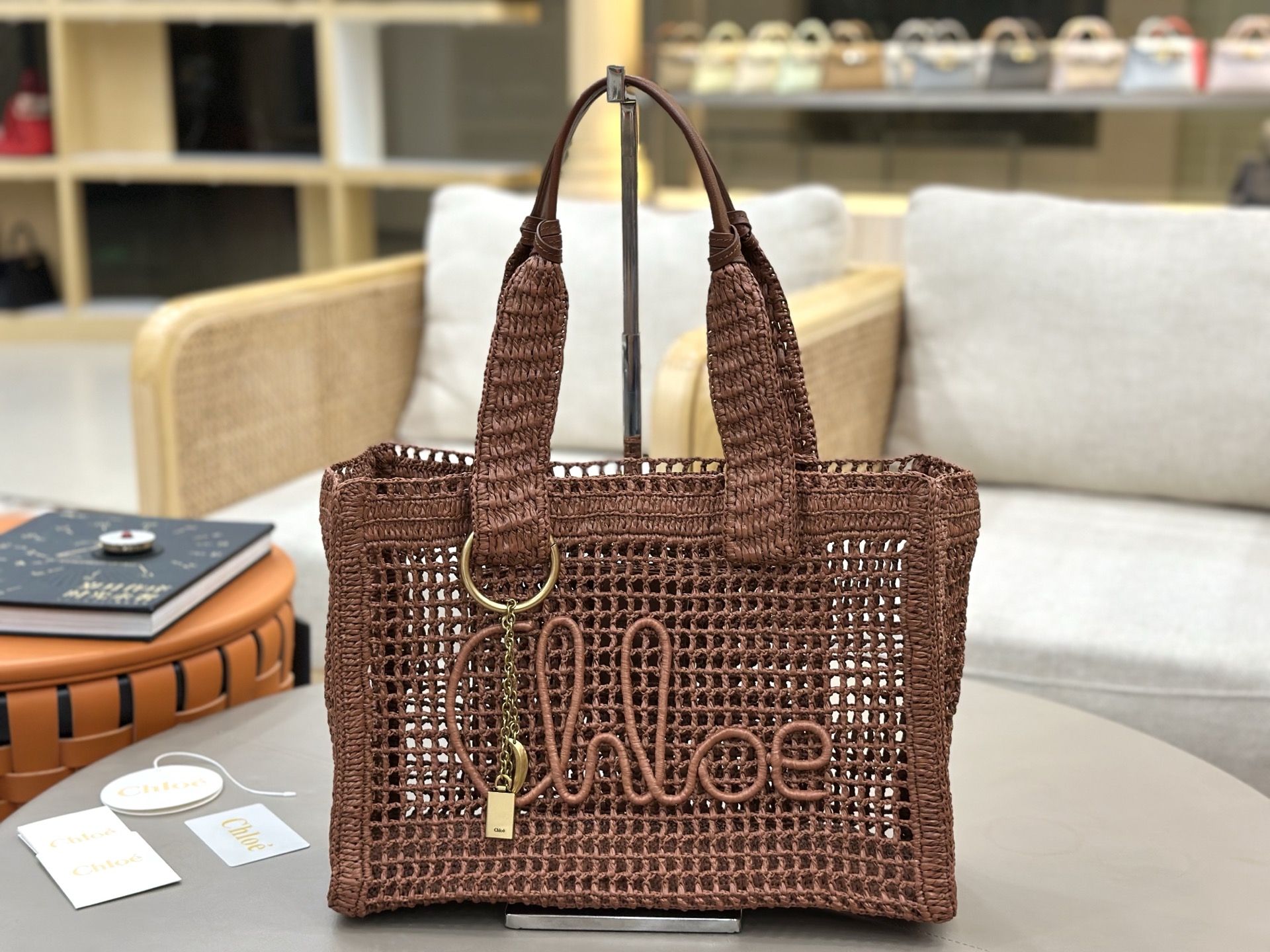 Chloe Summer Banaba East-west Tote Bag in raffia-Brown