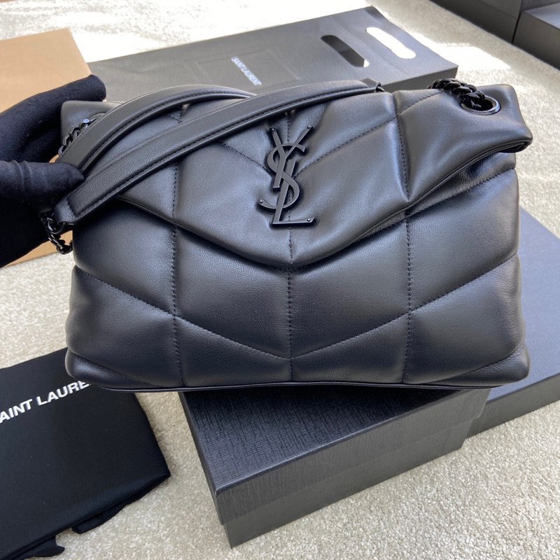 Saint Laurent Black Lambskin Small Puffer Bag