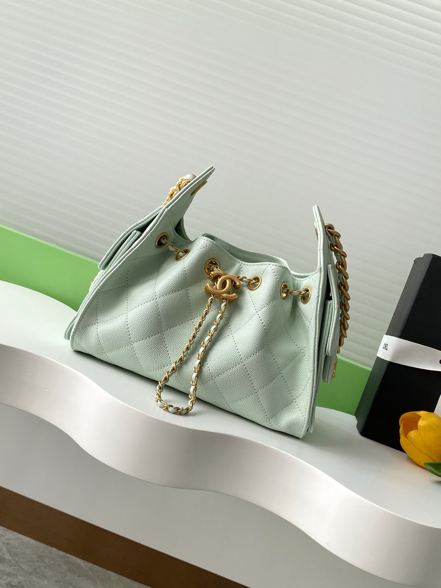 Chanel 25 Mini Handbag in Light Green Grained Calfskin