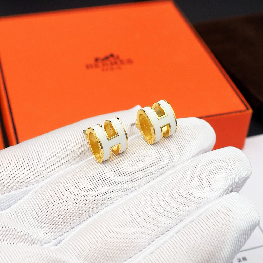 Hermes White H Earrings