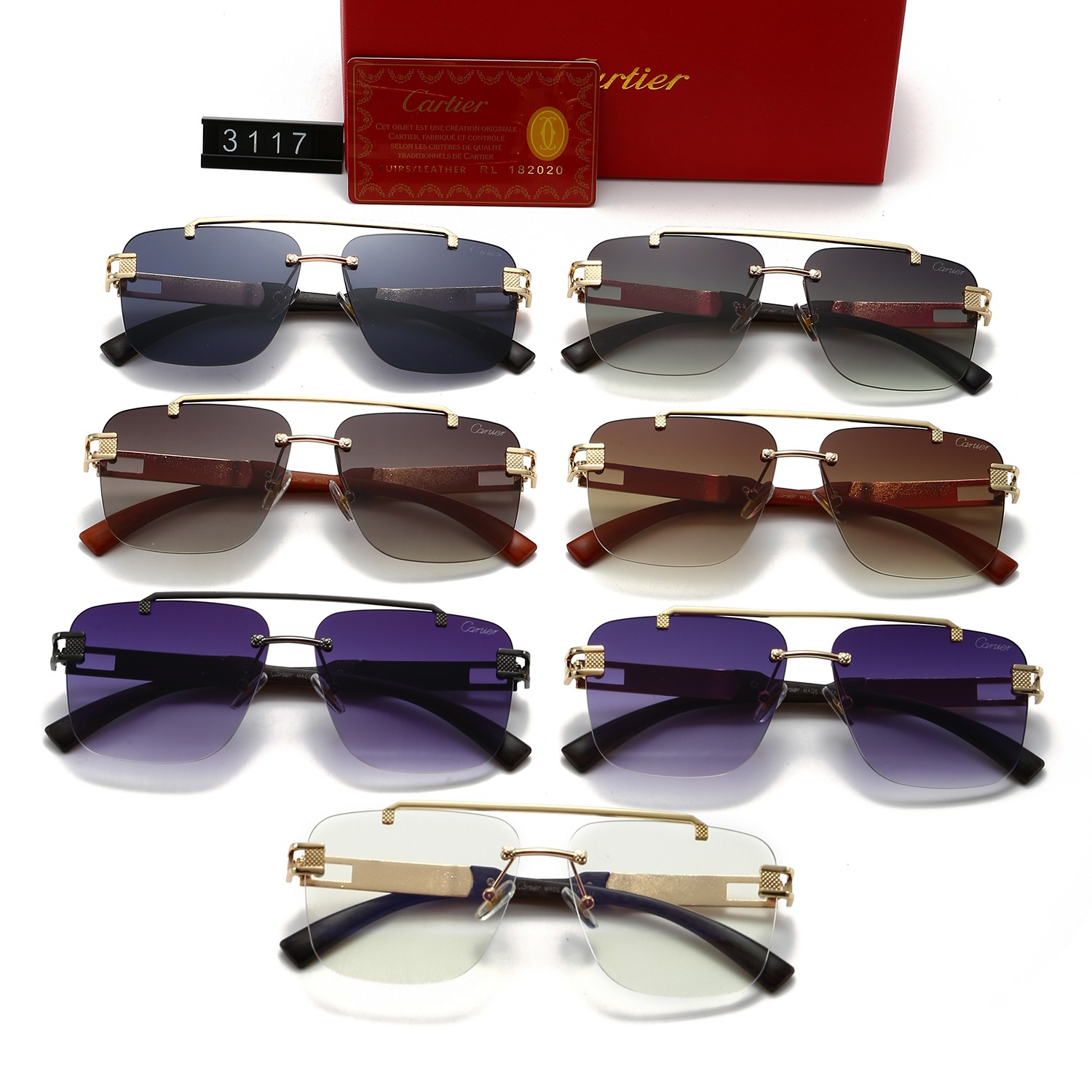 Cartier Metal and Wood Rimless Sunglasses Top quality - KAIROO