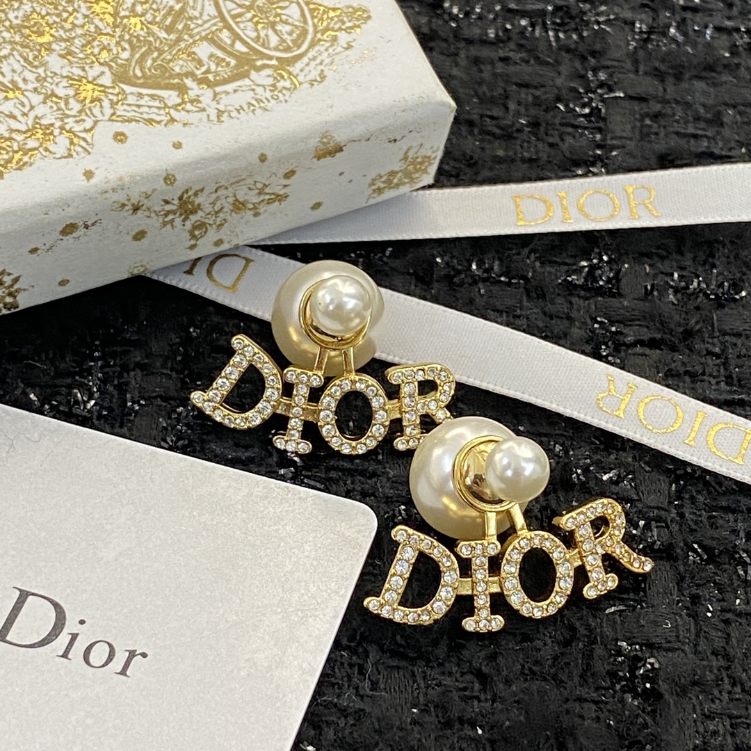 Dior CD Stud Earrings with Pearl Accent