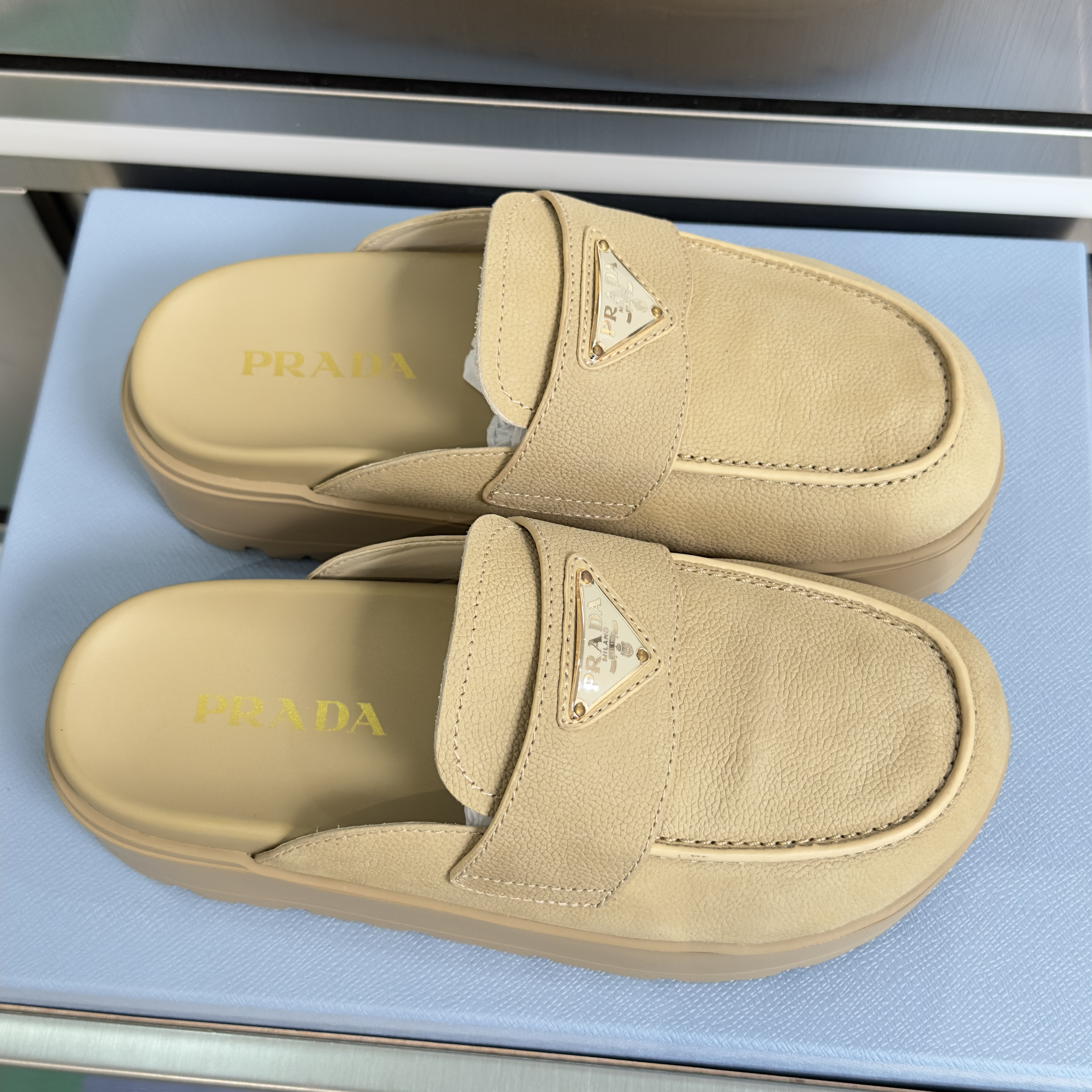 Prada Nubuck flatform mules