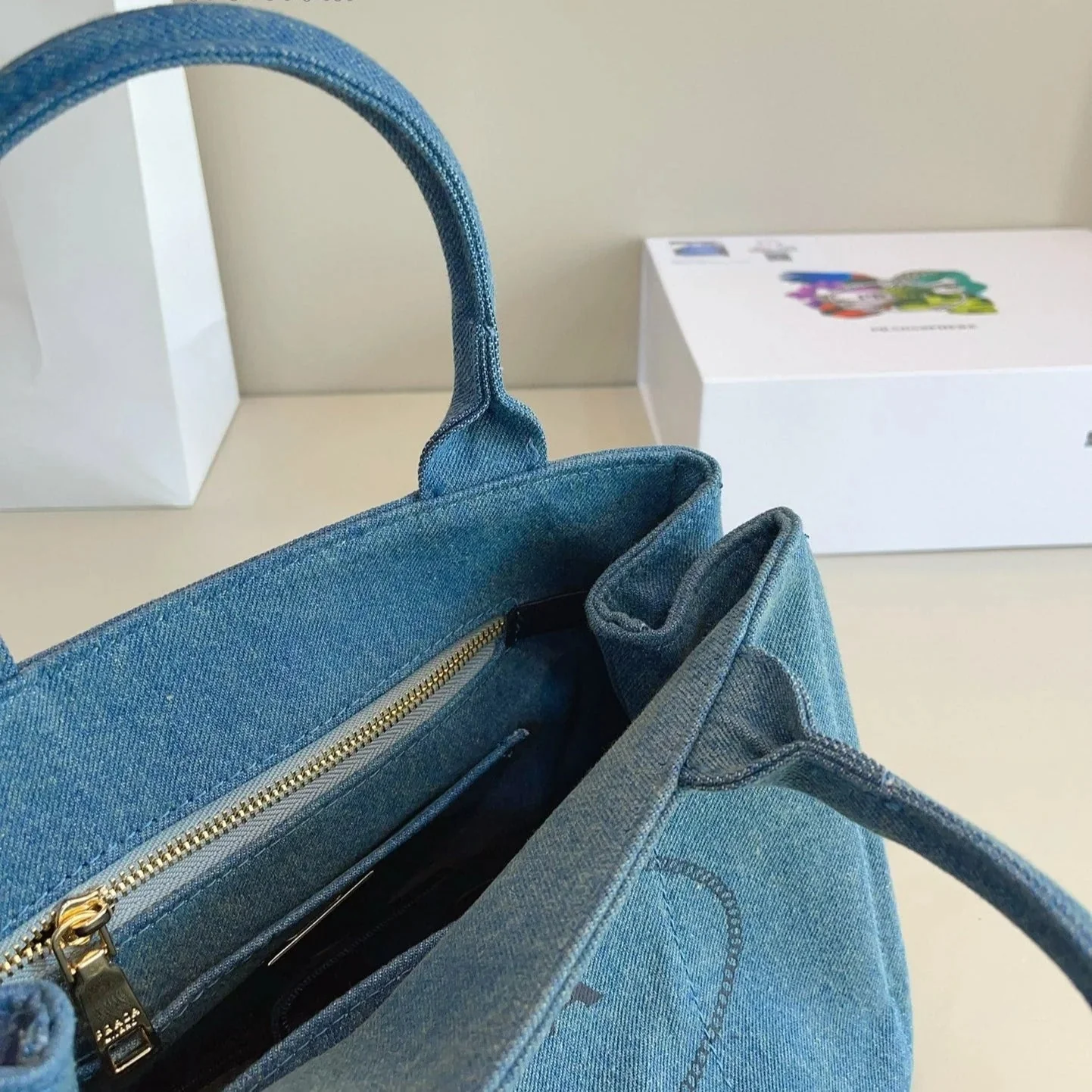 Prada CANAPA TOTE BAG 29 IN BISMARK BLUE DENIM