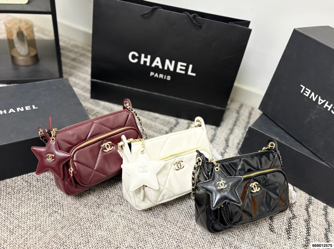 Chanel Shiny Quilted Metallic &Leather Double Camera Messenger Shoulder Bag With Star Charm - KAIROO