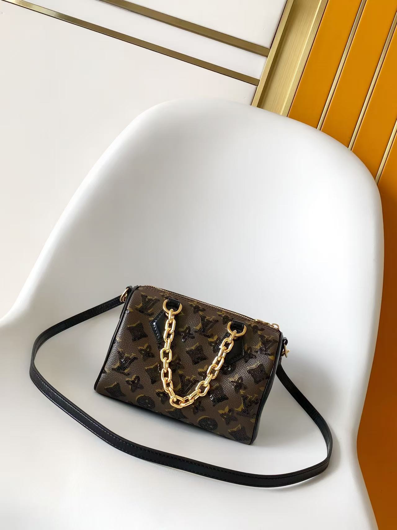 Louis Vuitton Monogram Sequeins Speedy Bandouli è re 20 Handbag