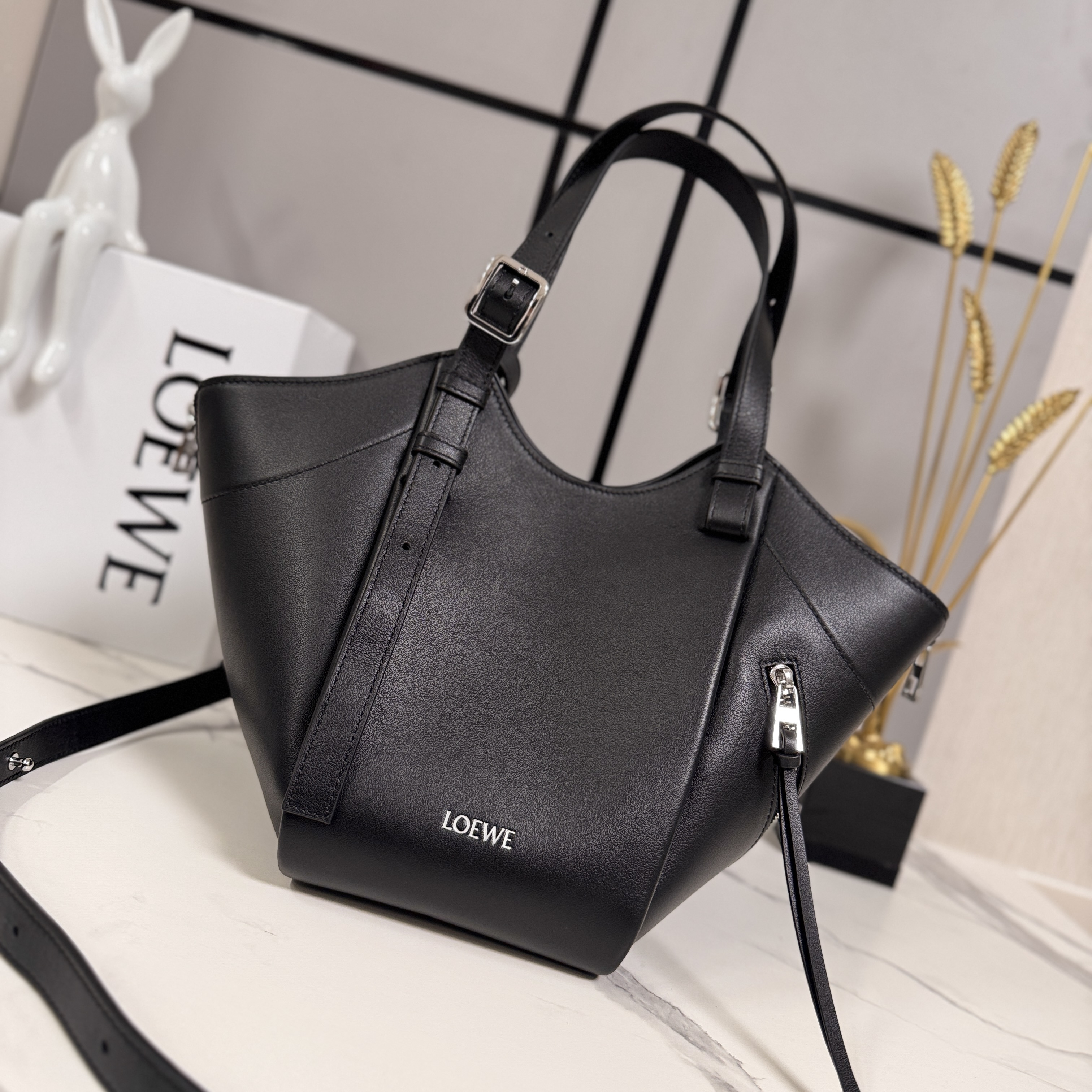 Loewe Hammock Flip Bag in Classic Calfskin-Black