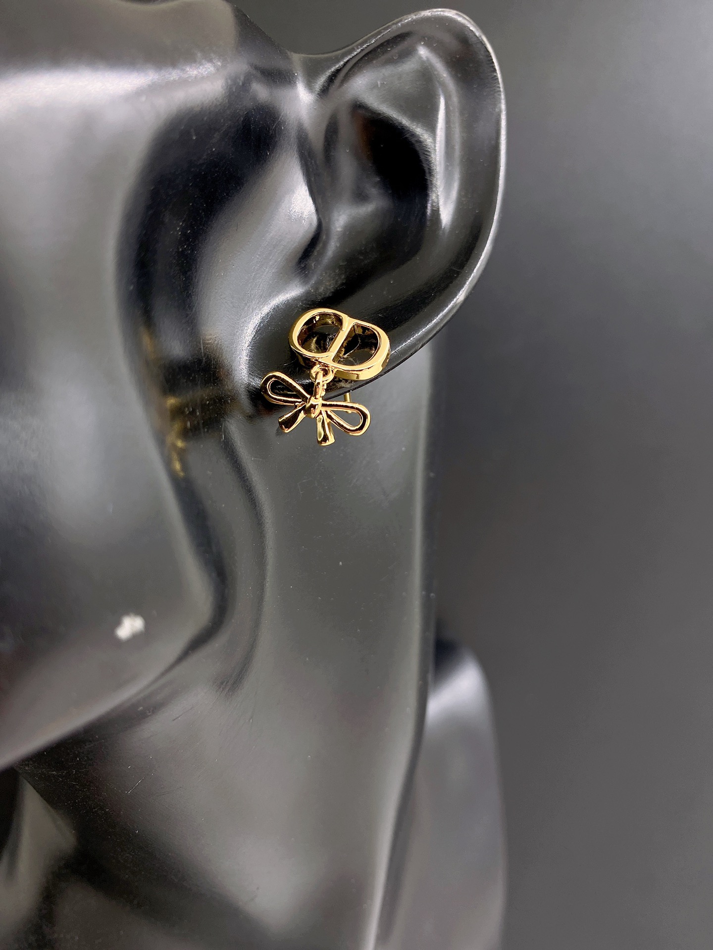 Dior Gold CD Bow Pearl Earrings