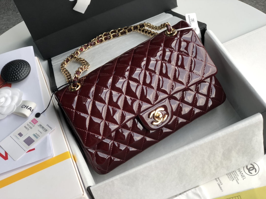 Chanel Classic 11.12 Handbag in Burgundy Patent Leather