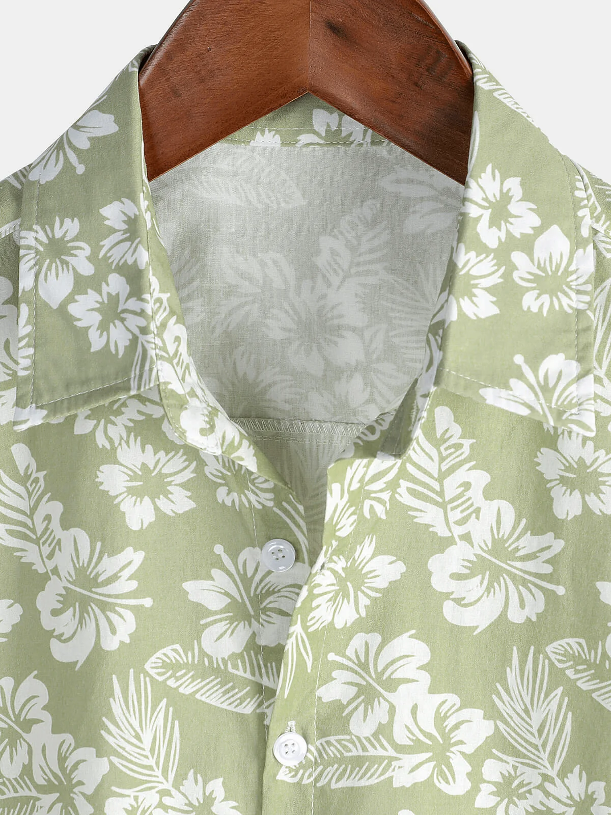 Men's Green Cotton Hawaiian Summer Floral Button-Up Short Sleeve Shirt