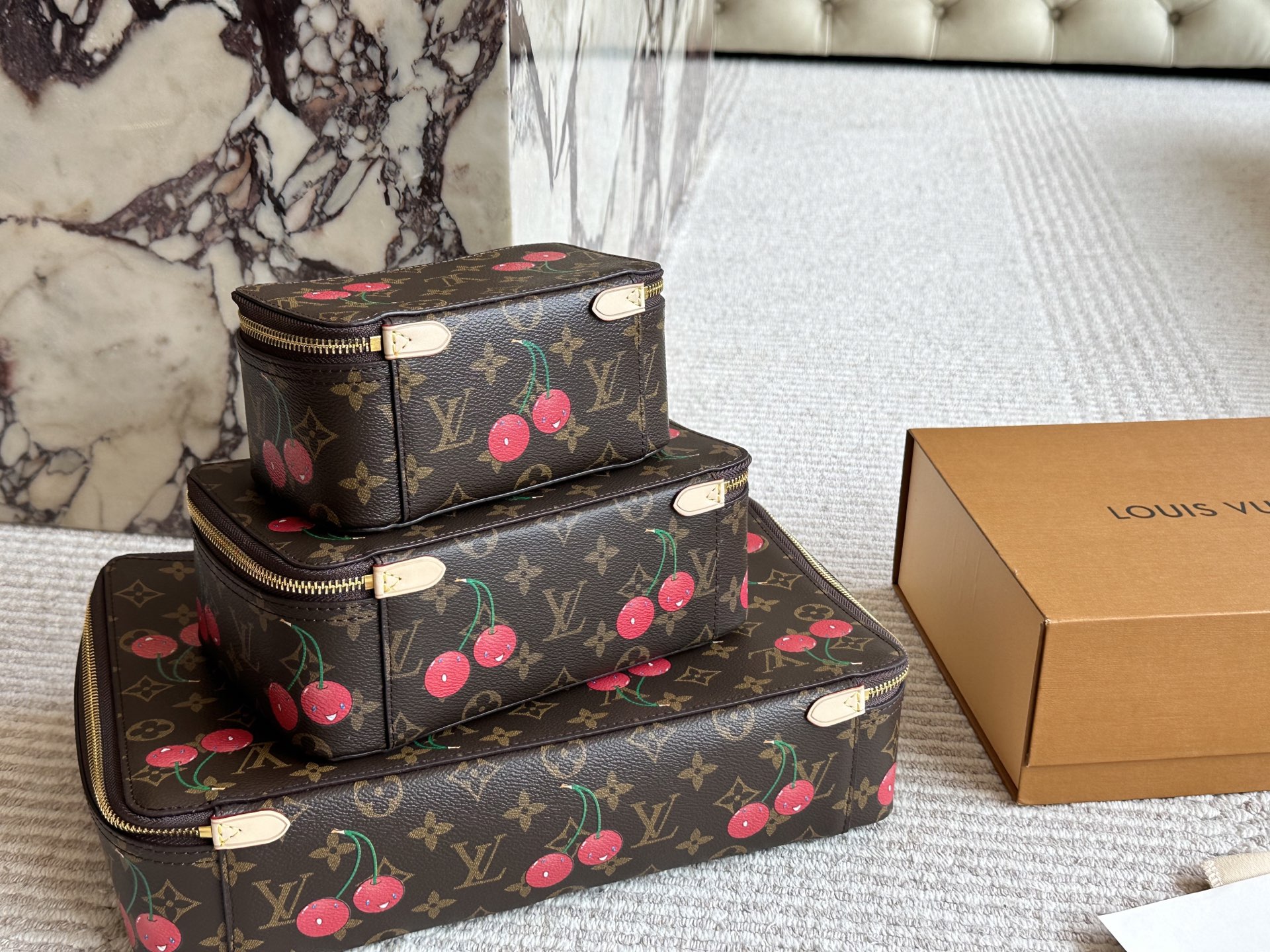 Louis Vuitton LV x TM Monogram Cerises Canvas Nice Vanity Jewelry Case Travel Top Handle Bag - KAIROO