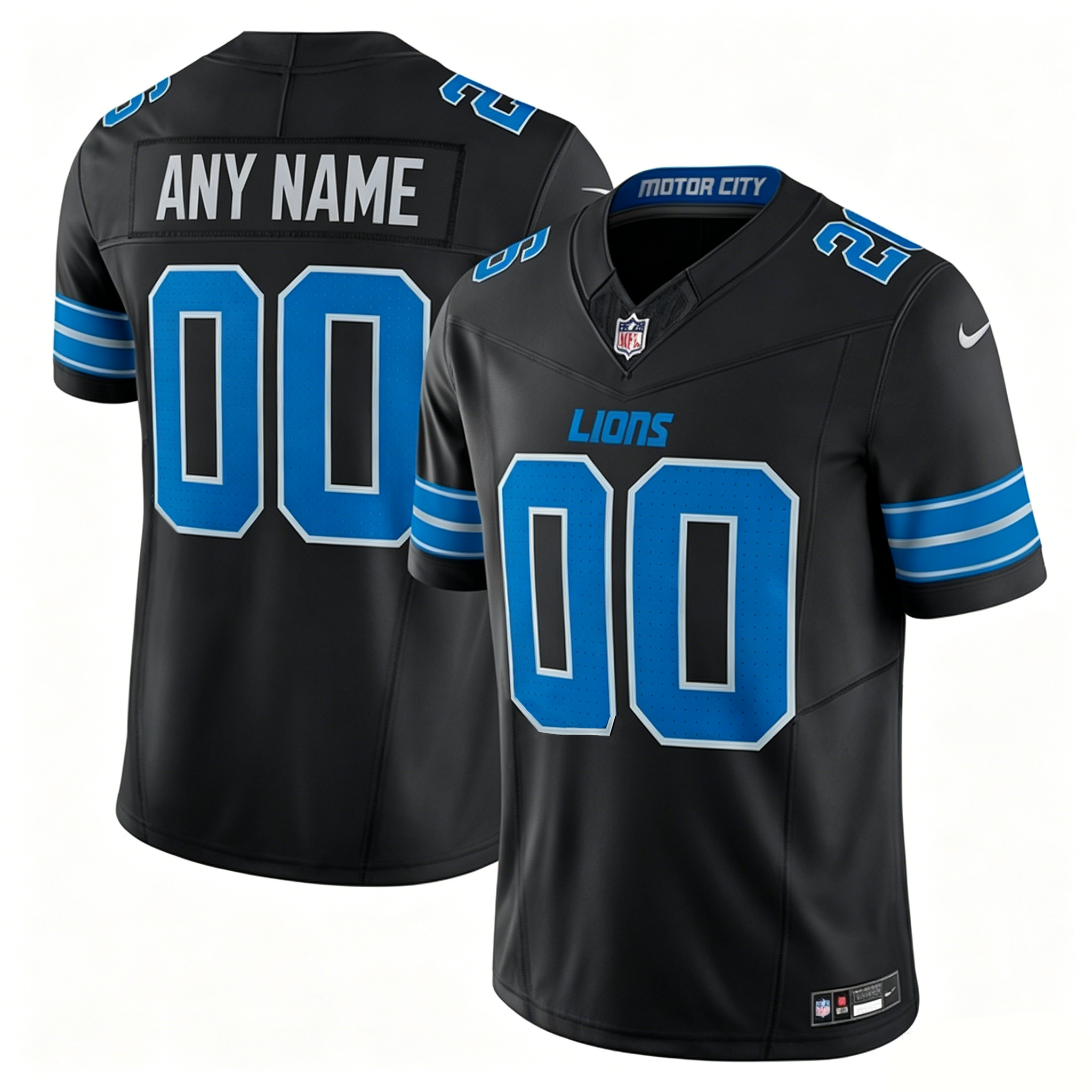 Customized Detroit Lions Football Jersey Nike White Black Blue Home and Away Vapor F.U.S.E. Limited Jersey