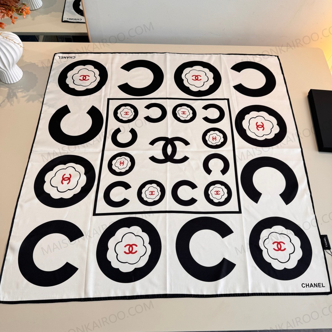 Chanel Logo Camellia Geometric 90 Square Scarf - KAIROO