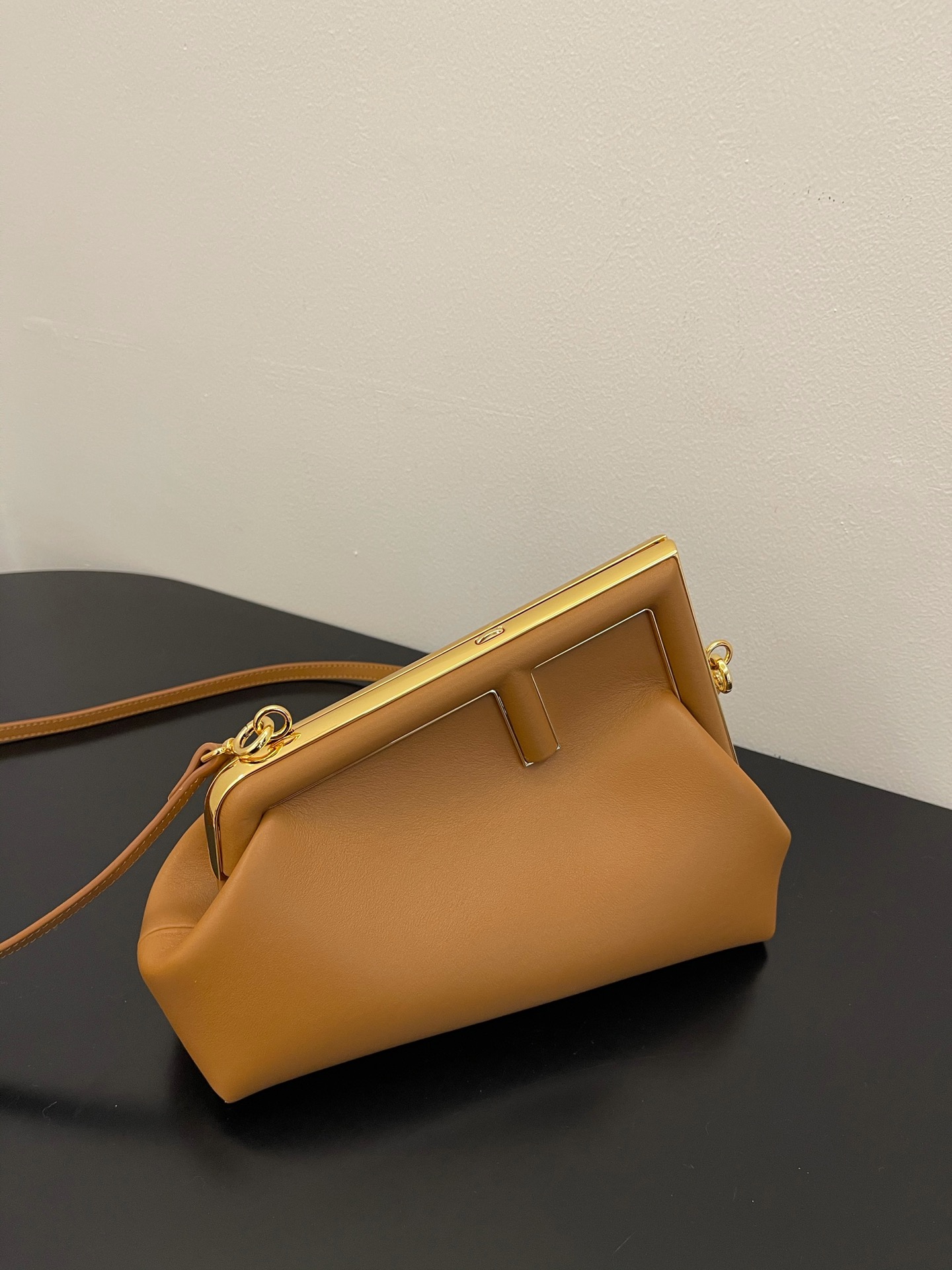 Fend First Small Bag in Camel leather