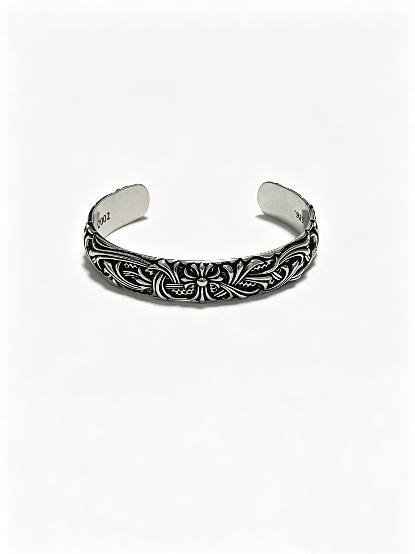 Chrome Hearts Oxidized Silver Unisex Open Bracelet