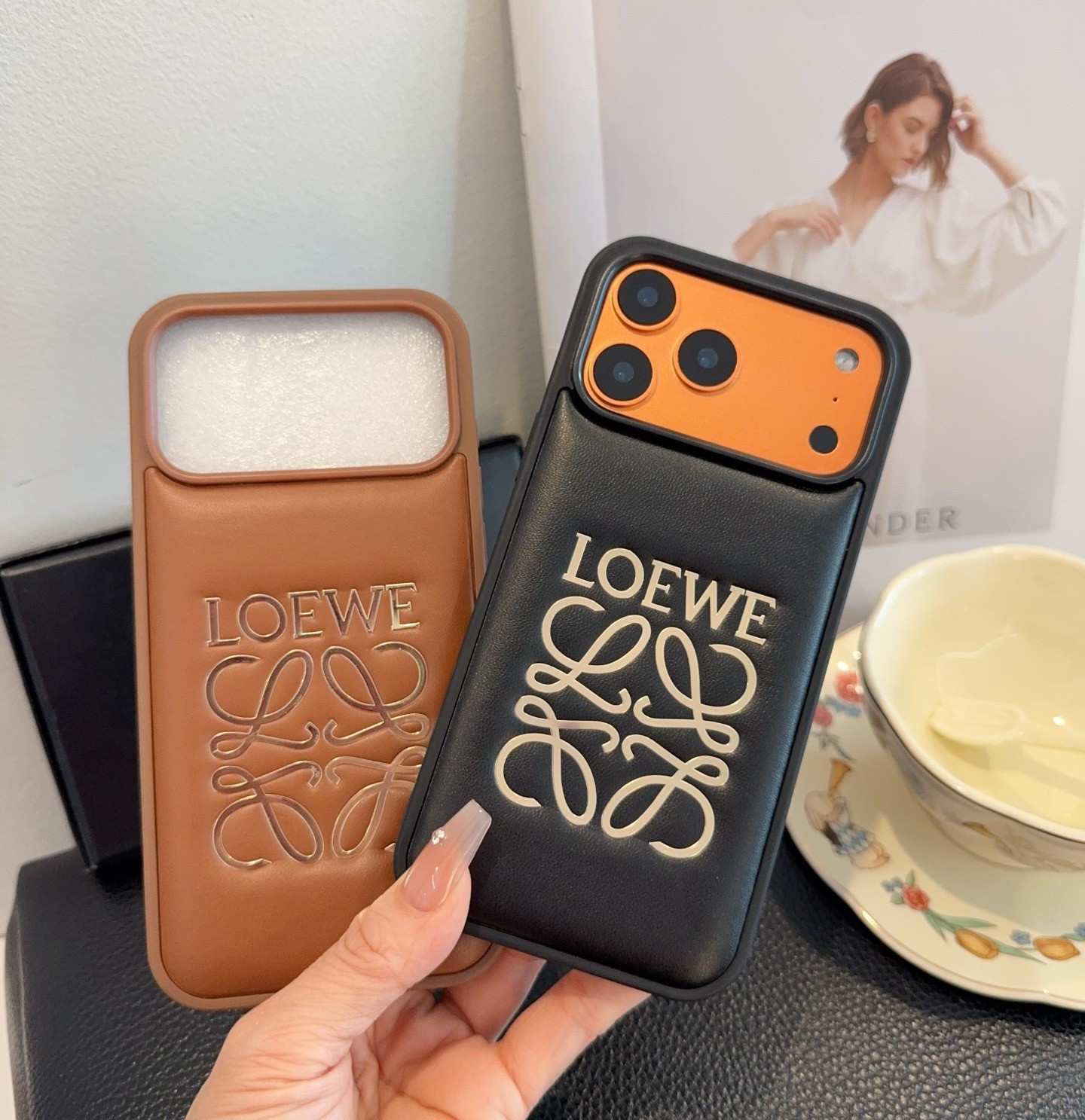 Loewe Puffy 3D Embossed Logo Leather Protective Phone Case - KAIROO