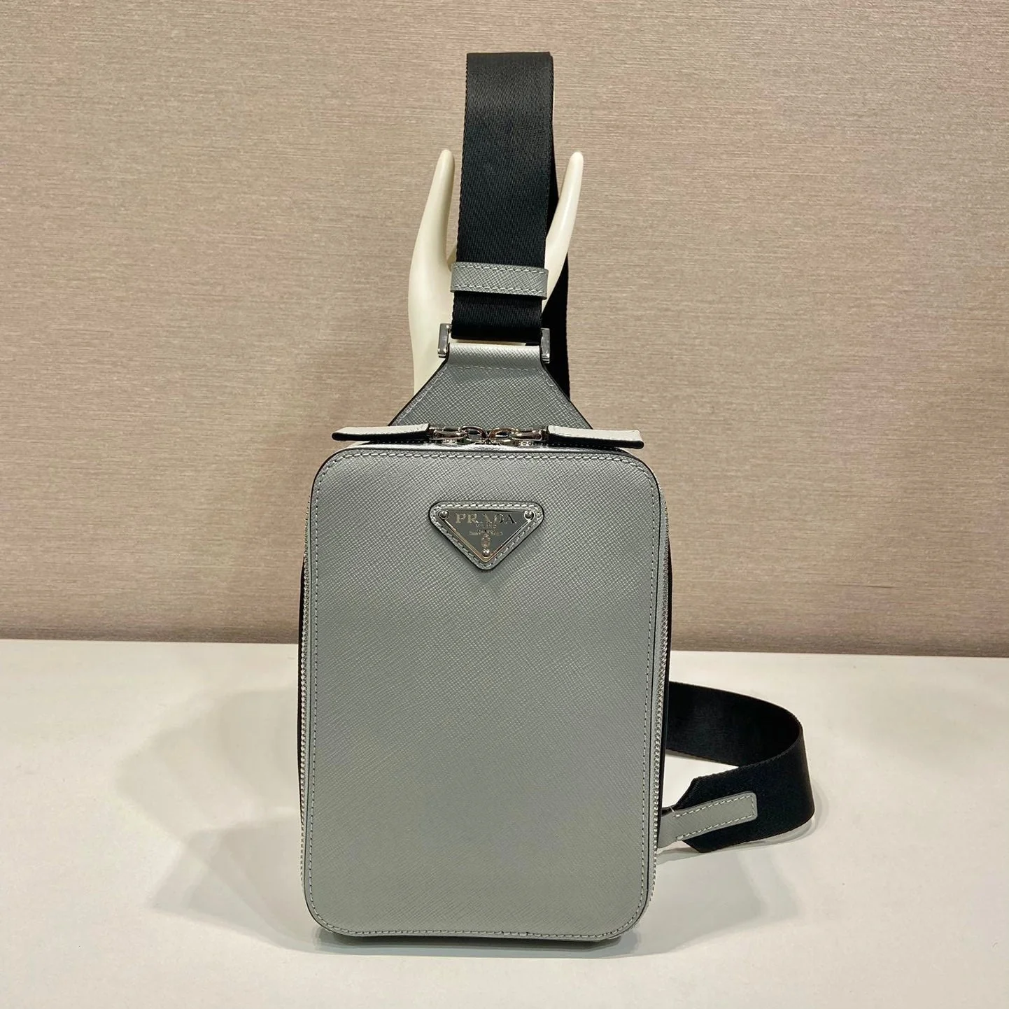 Prada CHEST BAG 20 IN ECHO GRAY SAFFIANO LEATHER