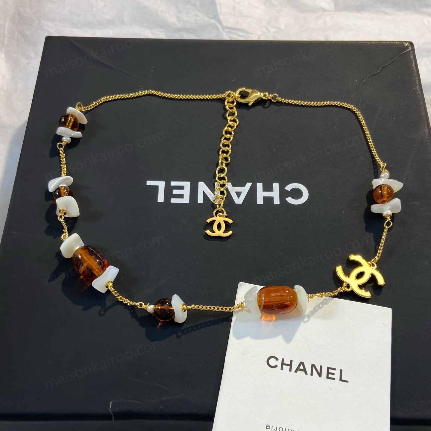 Chanel Amber Bead Double C Necklace - KAIROO