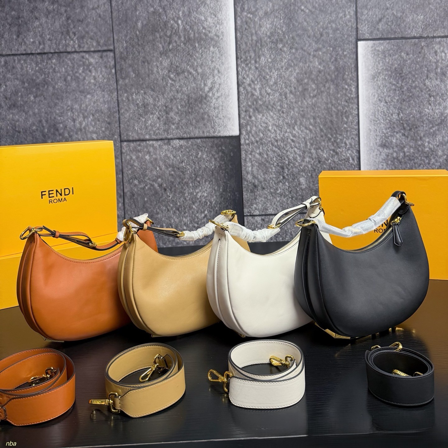 Fendi Fendigraphy Mini&Small Leather Hobo Bag with Gold-tone Logo - KAIROO