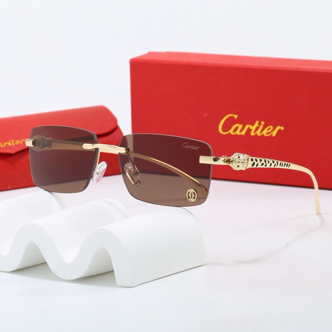 Cartier Full Panther Spot Hollowed Temple Rimless Sunglasses Top quality - KAIROO