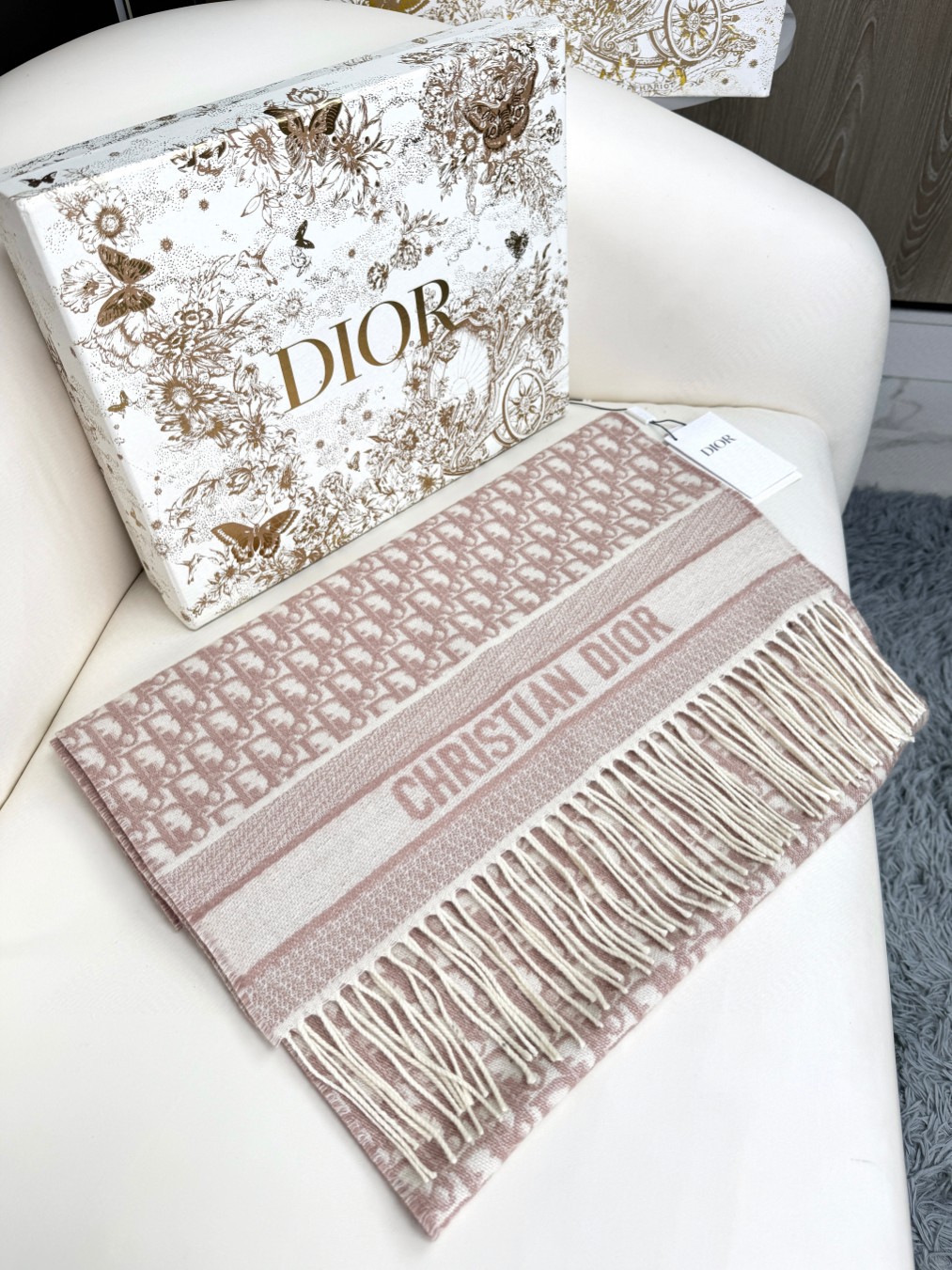 Dior Classic Oblique Pink Cashmere Scarf