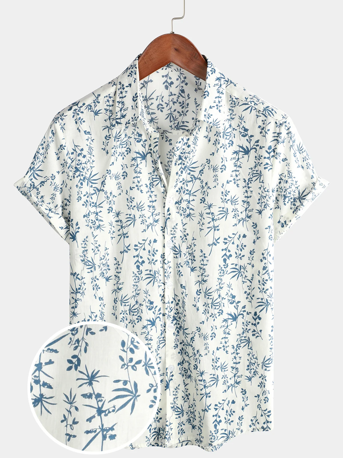 Men's Cotton Floral Button-Up Summer Shirt