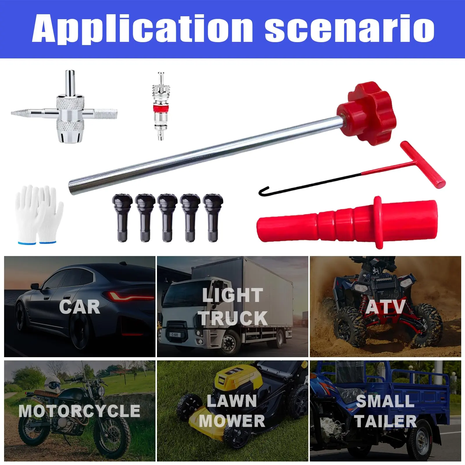 14-Piece Quick Change Tire Valve Stem Tool Kit - Install TR413 Valves Without Removing Tire, Includes Installer Rod, Cone & Hook