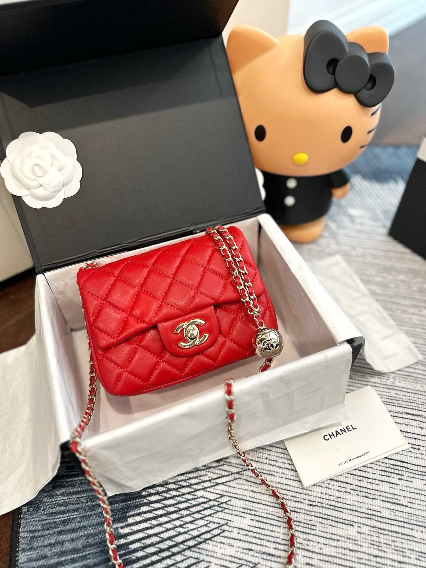 Chanel Mini Square CF 17CM Silver Ball Pearl Crush Quilted Leather Flap Chain Shoulder Bag - KAIROO
