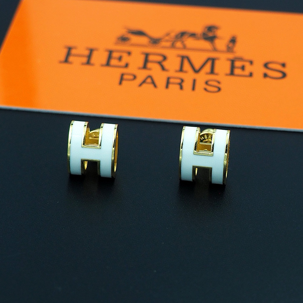 Hermes White H Earrings