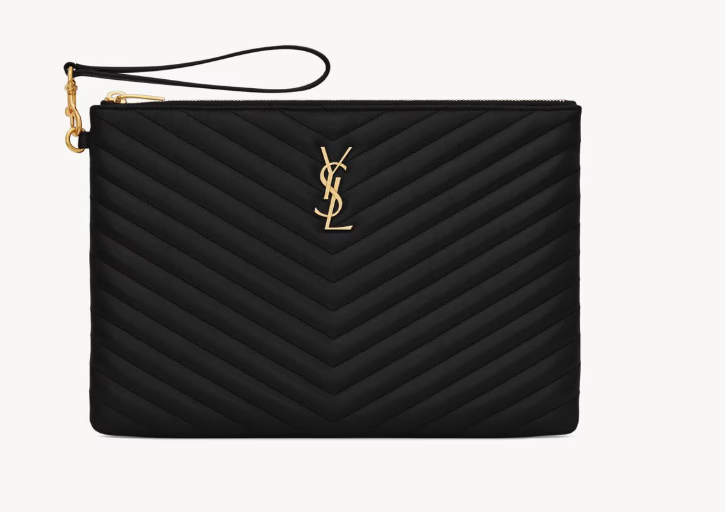Saint Laurent Black Medium Table Zip Pouch in Calfskin