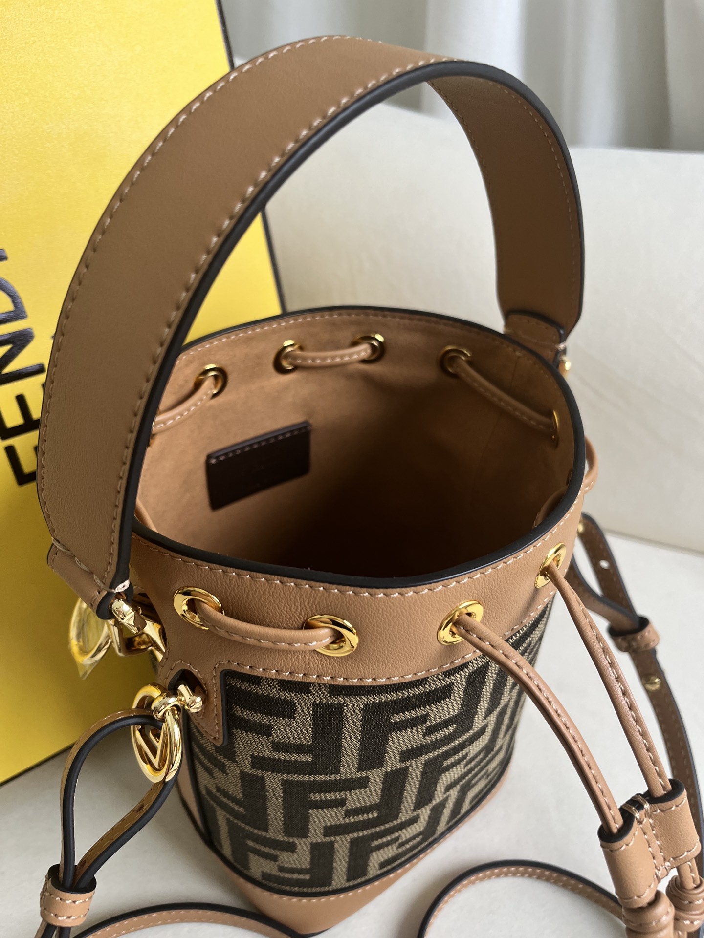 Fendi Mon Tresor Shoulder Bag in FFF canvas and brown leather