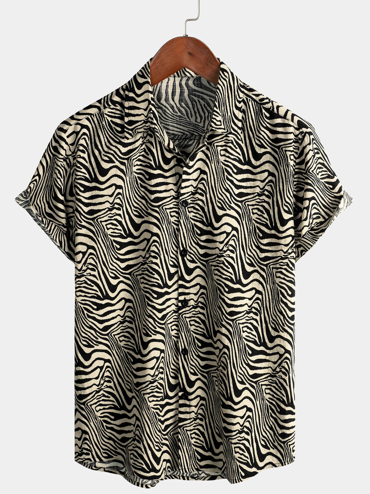 Men's Vintage Tiger Print Summer Button-Up Short Sleeve Shirt