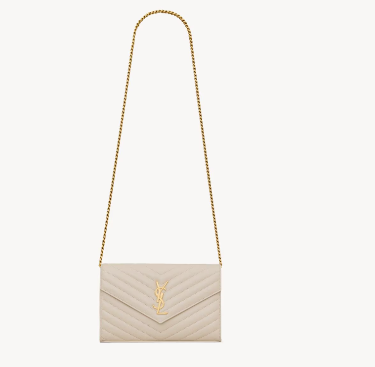 Saint Laurent White Lambskin Cassandre Chain Wallet 377828