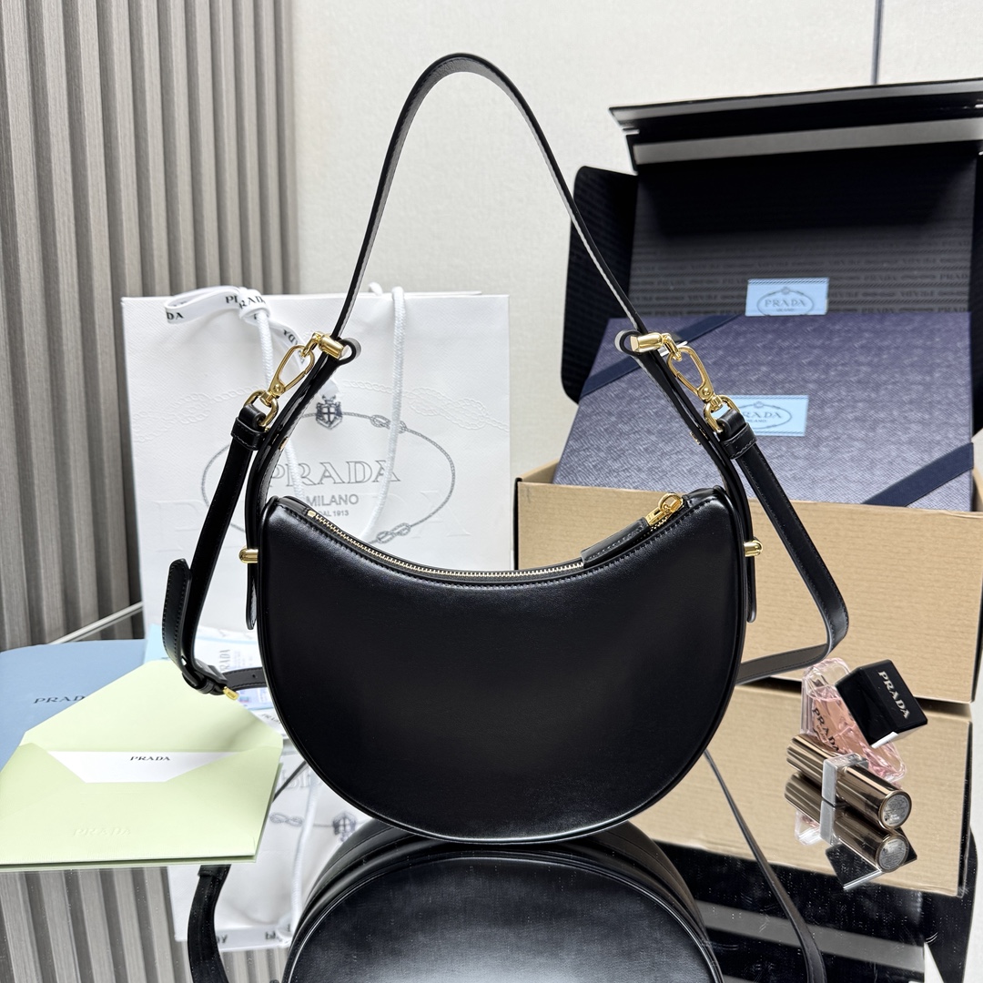 Prada Arqué mini leather shoulder bag-Black  1BC194